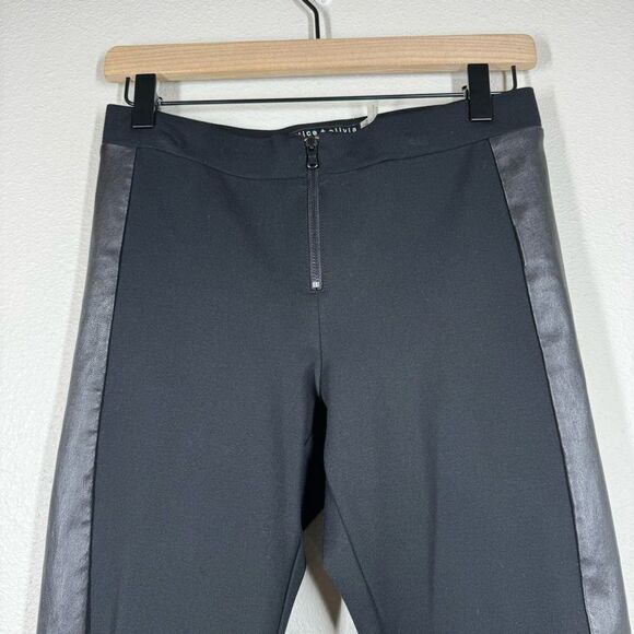 Alice + Olivia Leather Trimmed Ponte Pants Leggings Black Size 8 Celeb Favorite - Picture 2 of 7